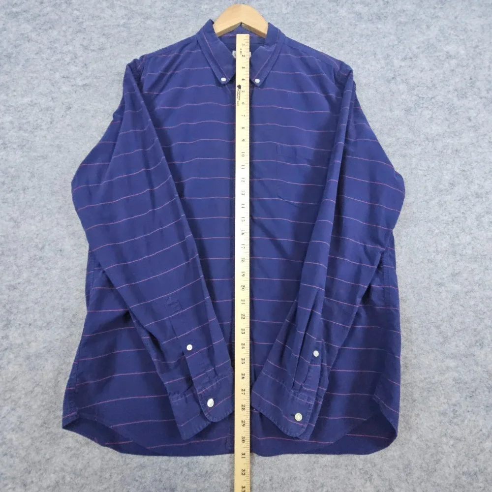 J Crew Men's Blue Red Striped Shirt Size‎ XL Button Down 100% Cotton LIGHT WEAR